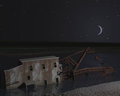 Torch Lake Dredge #2 With Stars and Moon
