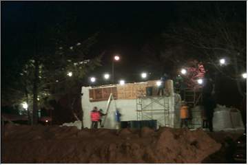 Night work on snow scultptures