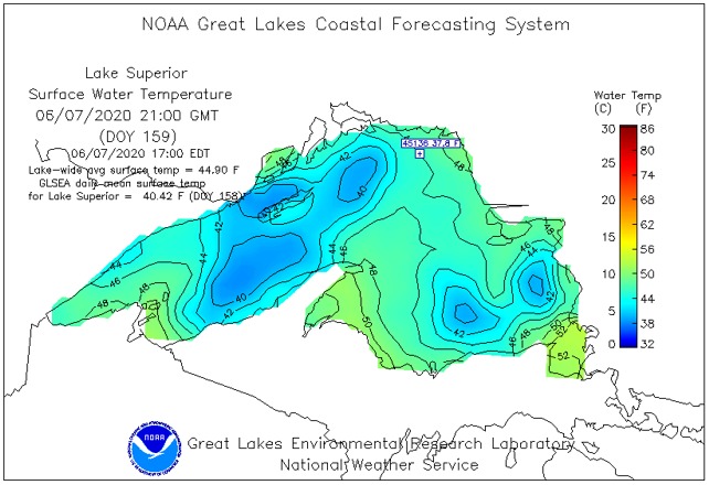 NOAA Lake Superior Surface Water Temperatures