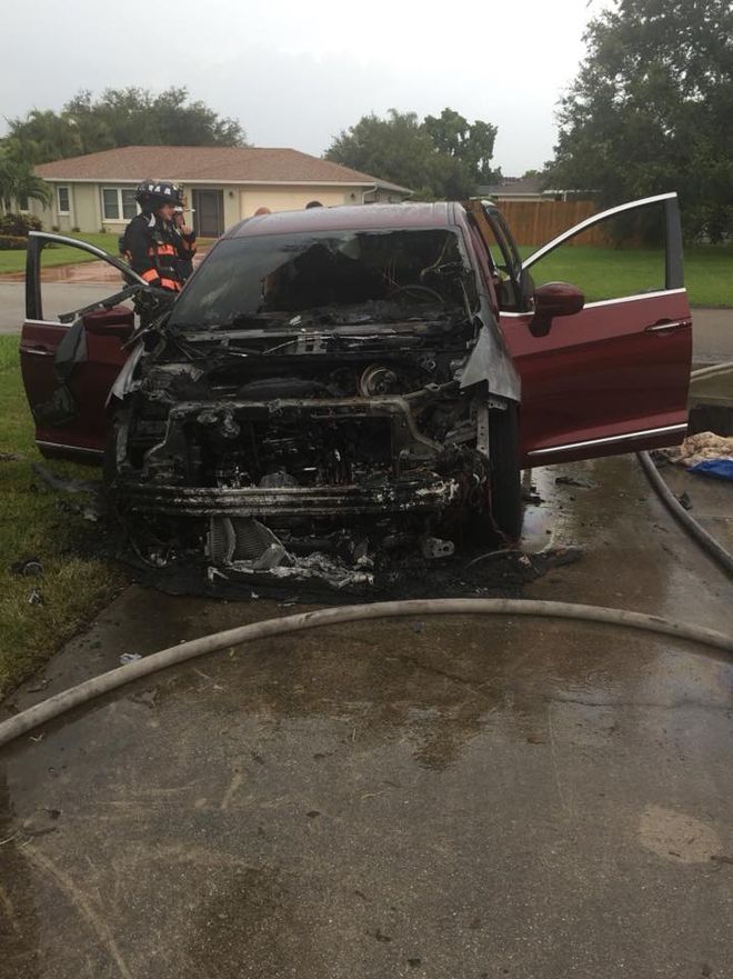 Lightening strikes car