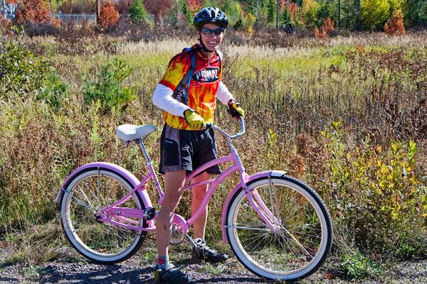 Kathy on Bill's Bike