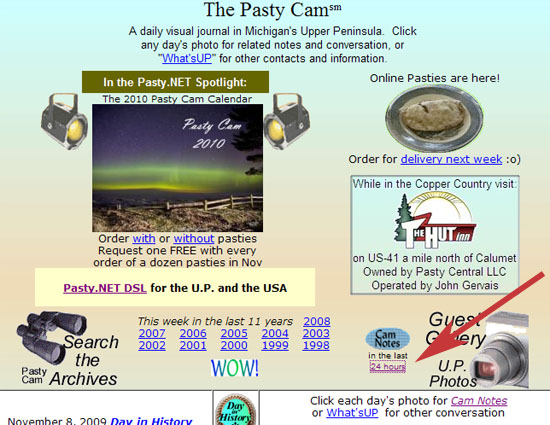 Pasty Cam page screenshot